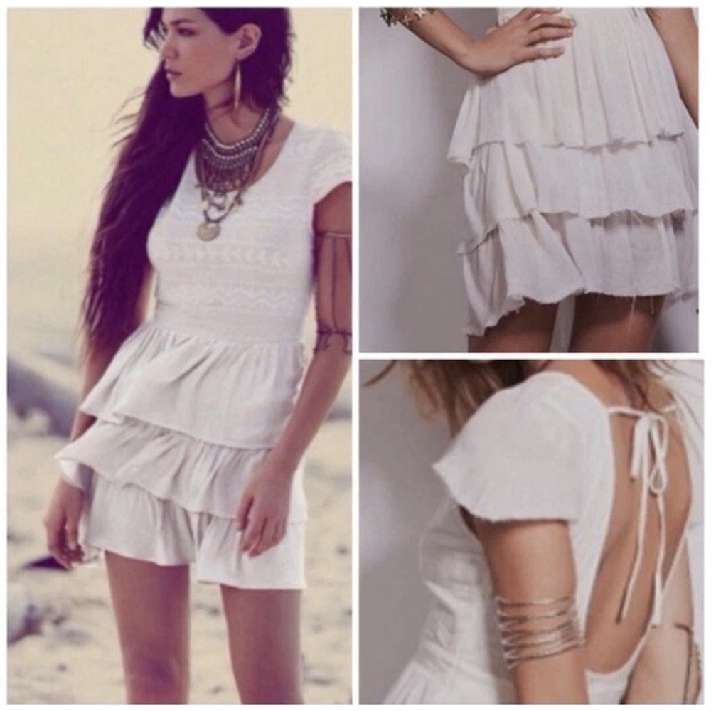Free People Sound of The Sea Boho Dress Embroidered Beach Tiered XS /TP NWOT - Picture 3 of 13